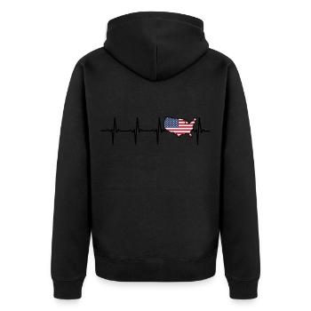 Heartbeat USA Map Gift for Americans - Unisex Premium Organic Zip Hoodie - black - Back - Nico (187cm)