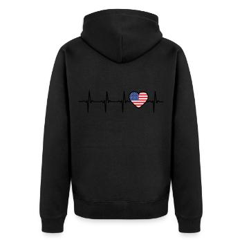 Amerika Herzschlag USA Geschenk fuer Amerikaner - Unisex Premium Bio Zip Hoodie - Schwarz - Hinten - Nico (187cm)