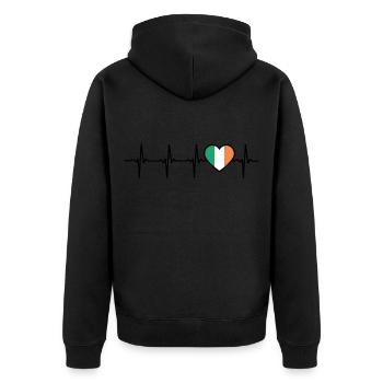 Irland Herzschlag Flagge Ire - Unisex Premium Bio Zip Hoodie - Schwarz - Hinten - Nico (187cm)