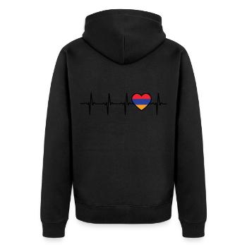 Armenien Herzschlag Flagge Armenier - Unisex Premium Bio Zip Hoodie - Schwarz - Hinten - Nico (187cm)