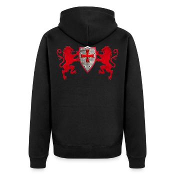 Loewen mit dem Ritterschild - Unisex Premium Bio Zip Hoodie - Schwarz - Hinten - Nico (187cm)