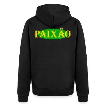 Paixao Logo - Unisex Premium Bio Zip Hoodie - Schwarz - Hinten - Nico (187cm)