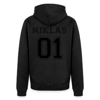 Niklas 01 - Black Edition - Unisex Premium Bio Zip Hoodie - Schwarz - Hinten - Nico (187cm)