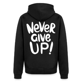 Motivation Durchhalten Liebe Glück Geschenk - Unisex Premium Bio Zip Hoodie - Schwarz - Hinten - Nico (187cm)