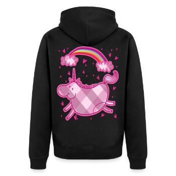Cadeau rose losange arc-en-ciel licorne potelé - Veste à capuche bio Premium Unisexe - noir - Dos - Nico (187cm)