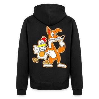 Cadeau de dessin animé de poulet renard poule oie - Veste à capuche bio Premium Unisexe - noir - Dos - Nico (187cm)