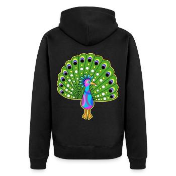 Peacock Comic Wheel Colorful Fun Shirt Kids Gift Idea - Unisex Premium Organic Zip Hoodie - black - Back - Nico (187cm)
