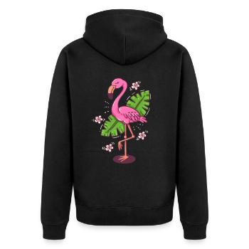 Flamingo Blätter Comic Monstera Blume Geschenk - Unisex Premium Bio Zip Hoodie - Schwarz - Hinten - Nico (187cm)