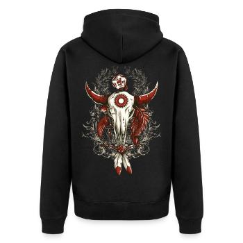Indian Totem Cow Skull - Unisex Premium Organic Zip Hoodie - black - Back - Nico (187cm)