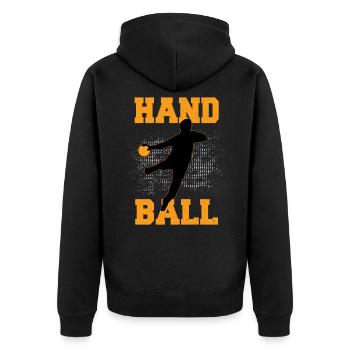 Handball Spieler Silhouette Kreisläufer Geschenk - Unisex Premium Bio Zip Hoodie - Schwarz - Hinten - Nico (187cm)