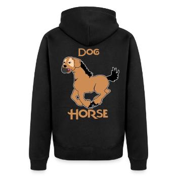 Hund Pferd Comic lustig funny Geschenkidee - Unisex Premium Bio Zip Hoodie - Schwarz - Hinten - Nico (187cm)