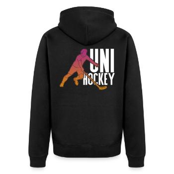 unihockey haftet Spieler Spiel Geschenkidee - Unisex Premium Bio Zip Hoodie - Schwarz - Hinten - Nico (187cm)