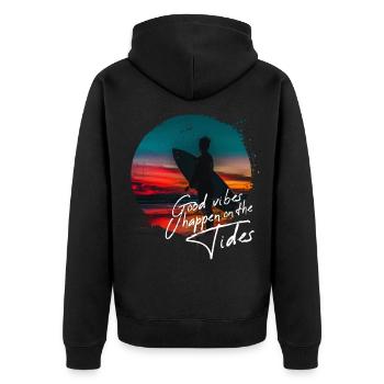 Surfer disant coucher de soleil cadeau rétro heureux - Veste à capuche bio Premium Unisexe - noir - Dos - Nico (187cm)