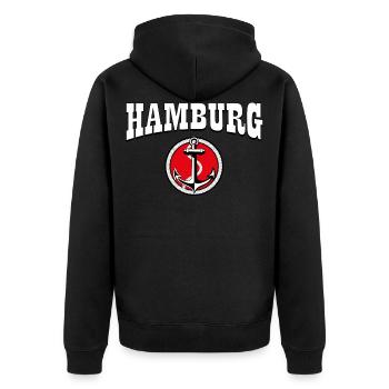 60 Hamburg Anker Anchor - Unisex Premium Bio Zip Hoodie - Schwarz - Hinten - Nico (187cm)