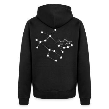 Sternzeichen Zwillinge - Sternenkonstellation - Unisex Premium Bio Zip Hoodie - Schwarz - Hinten - Nico (187cm)