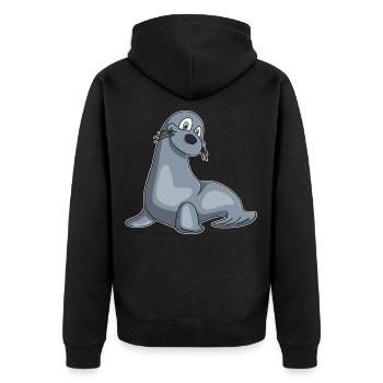 Robbe Seelöwe Kawaii Geschenk Kindershirt Comic - Unisex Premium Bio Zip Hoodie - Schwarz - Hinten - Nico (187cm)