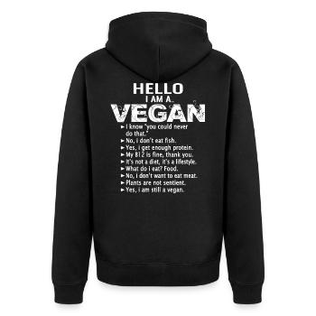 Vegan Veganer Veganerin - Unisex Premium Bio Zip Hoodie - Schwarz - Hinten - Nico (187cm)