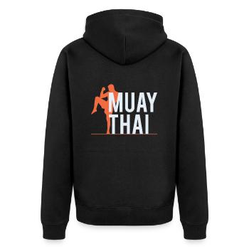 Muay Thai Kampfsportler Kapoera Boxen Geschenk - Unisex Premium Bio Zip Hoodie - Schwarz - Hinten - Nico (187cm)