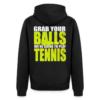 Tennisball Tennis-match - Unisex Premium Bio Zip Hoodie - Schwarz - Hinten - Nico (187cm)