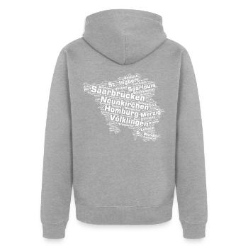 Saarland Bundesland: Saarländische Städte - Unisex Premium Bio Zip Hoodie - Grau meliert - Hinten - Nico (187cm)
