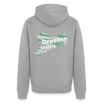 Sachsen Bundesland: Sächsische Städte - Unisex Premium Bio Zip Hoodie - Grau meliert - Hinten - Nico (187cm)