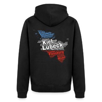 Bundesland Schleswig-Holstein Städte und Gemeinden - Unisex Premium Bio Zip Hoodie - Schwarz - Hinten - Nico (187cm)