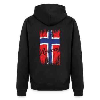 Norwegen - Flagge von Norwegen - Unisex Premium Bio Zip Hoodie - Schwarz - Hinten - Nico (187cm)