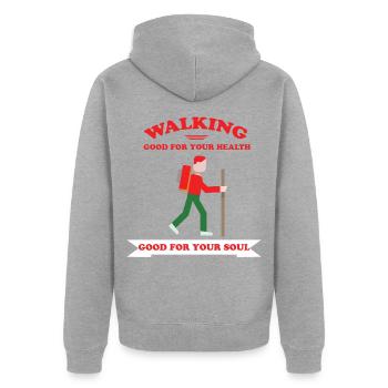 Wandern - Walking - Unisex Premium Bio Zip Hoodie - Grau meliert - Hinten - Nico (187cm)