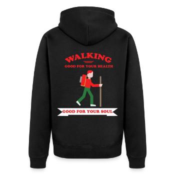Wandern - Walking - Unisex Premium Bio Zip Hoodie - Schwarz - Hinten - Nico (187cm)
