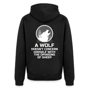 Wolf - Kümmert sich nicht um die Meinung der schaf - Unisex Premium Bio Zip Hoodie - Schwarz - Hinten - Nico (187cm)