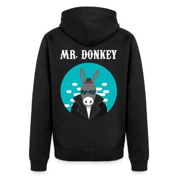 Esel Mr. Donkey Cooler Esel Pimp esel - Unisex Premium Bio Zip Hoodie - Schwarz - Hinten - Nico (187cm)