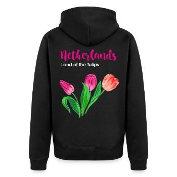 Netherlands Holland Tulips - Unisex Premium Organic Zip Hoodie - black - Back - Nico (187cm)