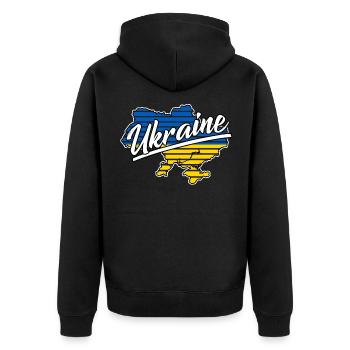 Ukraine Kiew Flagge - Unisex Premium Bio Zip Hoodie - Schwarz - Hinten - Nico (187cm)
