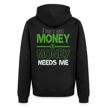 Geld - Unisex Premium Bio Zip Hoodie - Schwarz - Hinten - Nico (187cm)