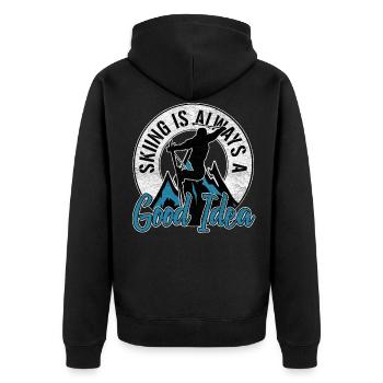 Ski fahren - Unisex Premium Bio Zip Hoodie - Schwarz - Hinten - Nico (187cm)
