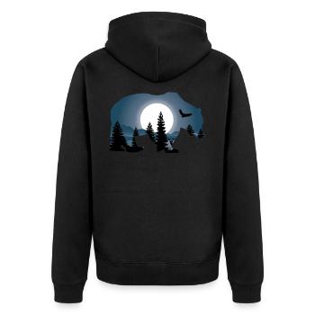 Bär - Unisex Premium Bio Zip Hoodie - Schwarz - Hinten - Nico (187cm)