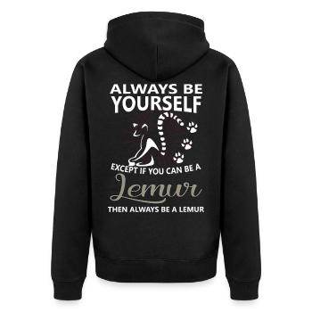 Lemur Tier - Unisex Premium Bio Zip Hoodie - Schwarz - Hinten - Nico (187cm)