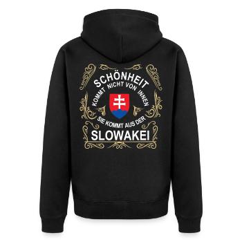 Shirt für Slovaken Schönheit kommt aus Slowakei - Unisex Premium Bio Zip Hoodie - Schwarz - Hinten - Nico (187cm)
