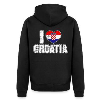 Kroatien Land und Länder - Unisex Premium Bio Zip Hoodie - Schwarz - Hinten - Nico (187cm)