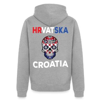 Kroatien - Unisex Premium Bio Zip Hoodie - Grau meliert - Hinten - Nico (187cm)
