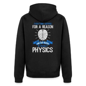 Physik - Unisex Premium Bio Zip Hoodie - Schwarz - Hinten - Nico (187cm)