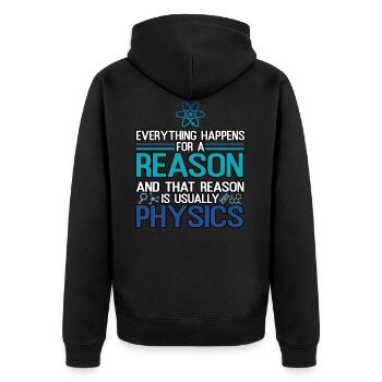 Physik - Unisex Premium Bio Zip Hoodie - Schwarz - Hinten - Nico (187cm)