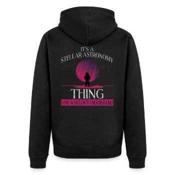 Astronomie - Unisex Premium Bio Zip Hoodie - Schwarz - Hinten - Nico (187cm)