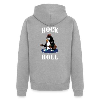 RocknRoll Rocker Tattoo Penguin musician - Unisex Premium Organic Zip Hoodie - heather grey - Back - Nico (187cm)