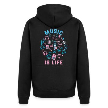 Music is life - Unisex Premium Bio Zip Hoodie - Schwarz - Hinten - Nico (187cm)