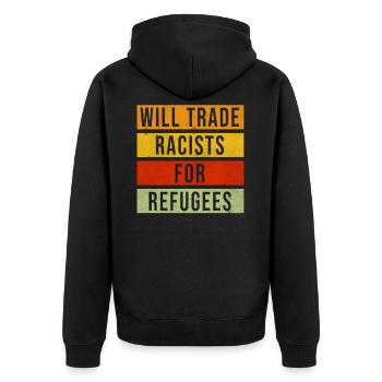Antifa Anitrassismus Antifaschist - Unisex Premium Bio Zip Hoodie - Schwarz - Hinten - Nico (187cm)