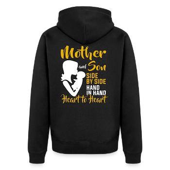 Mutter und Sohn Mama Mom Muttertag Mutterliebe - Unisex Premium Bio Zip Hoodie - Schwarz - Hinten - Nico (187cm)