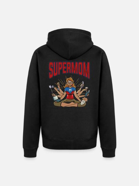 Mutterschaft Mutter Superheld Supermama Supermom - Unisex Premium Bio Zip Hoodie - Schwarz
