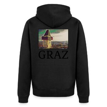 Graz Stadt Skyline Österreich Kunst - Unisex Premium Bio Zip Hoodie - Schwarz - Hinten - Nico (187cm)