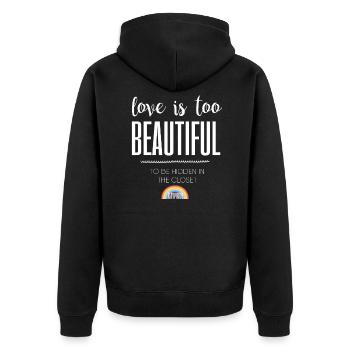 Love Is Too Beautiful LGBT Gay Pride Rainbow Flag - Unisex Premium Organic Zip Hoodie - black - Back - Nico (187cm)
